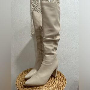 Stone Knee High Heeled Boots